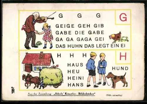 Künstler-AK Lia Döring: Seite aus dem Bilderbuch ABC, Buchstaben G und H
