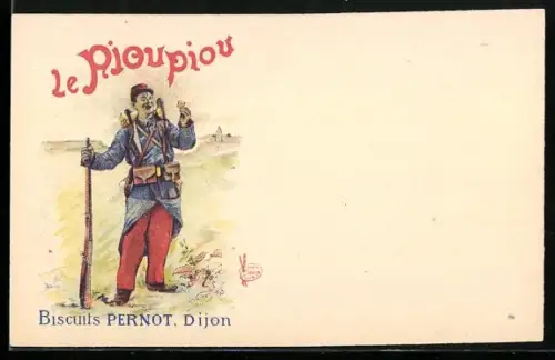 AK Französischer Soldat probiert einen Keks, Reklame für Biscuits Pernot