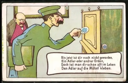 AK Gerichtsvollzieher klebt einen Adler auf den Schrank