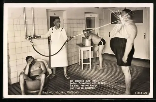 AK Bad Wörishofen, Kurgast beim Blitzguss, Badekultur