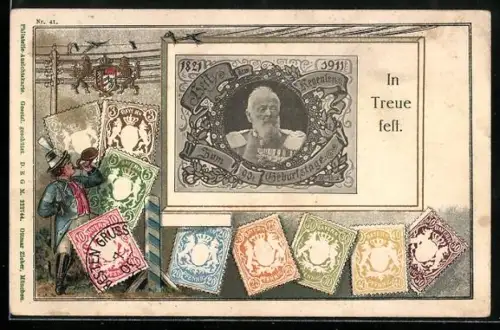 AK König Ludwig III. von Bayern, Briefmarken-Passepartout
