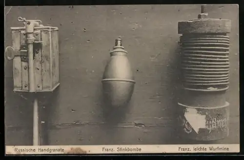 AK Munition - Russische Handgranate, Französische Stinkbombe, Franz. leichte Wurfmine