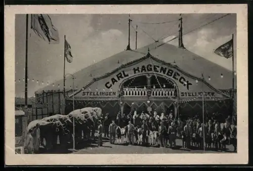 AK Mitwirkende vom Zirkus Carl Hagenbeck vor dem Zelt