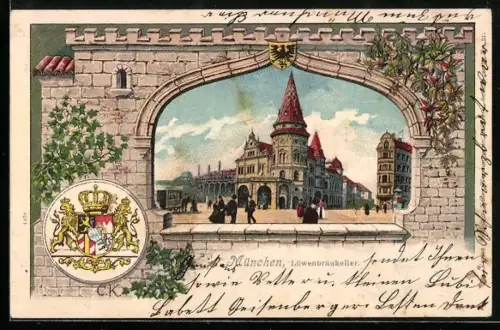 Passepartout-Lithographie München, Gasthaus Löwenbräu-Keller, Wappen