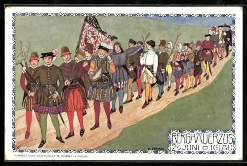 Künstler-AK Iglau, Berghauerzugg, traditionelle Kostüme