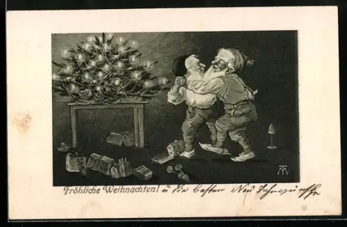 Künstler-AK Maxim Trübe: Zwerge tanzen am Christbaum