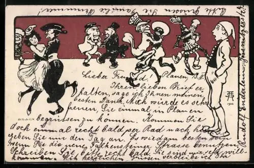 AK Karikaturen von Politikern und Jesuit beim Tanz, Religionspolitik