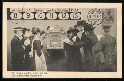 AK Besonderes Datum, 8-9 Uhr im Postamt 10 am 11. 12. 1913