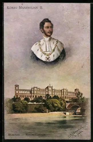 Künstler-AK Ermenegildo Antonio Donadini: München, König Maximilian II. von Bayern und das Maximilianeum
