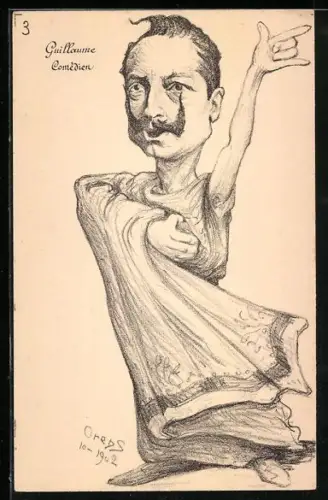 Künstler-AK Charles Denizard (Orens): Guillaume Comedien, Kaiser Wilhelm II. als antiker Redner