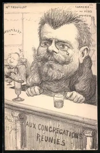Künstler-AK Charles Denizard (Orens): Karikatur, Georges Trouillot trinkt in einer Bar