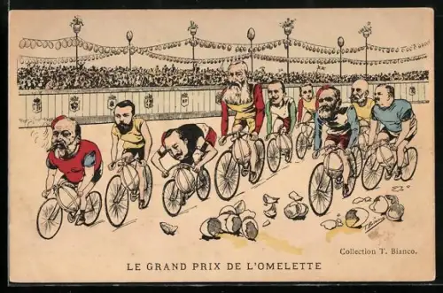 Künstler-AK T. Bianco: Nikolaus II von Russland, Wilhelm II. beim Grand Prix