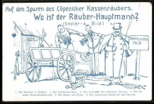 AK Berlin-Köpenick, Such- bzw. Vexierbild Wo ist der Hauptmann von Cöpenick?