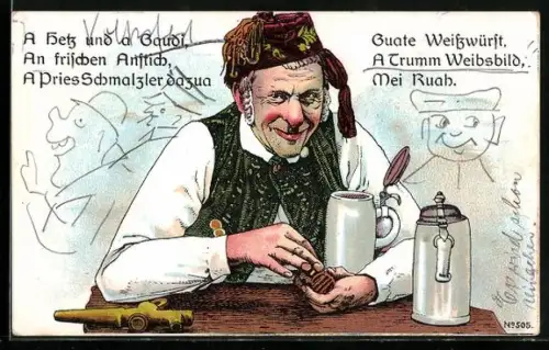 AK Mann mit Schnupftabak und Bierkrug im Gasthaus