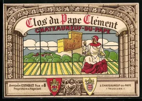 AK Chateauneuf-du-Pape, Weinhandlung Antonin Establet Fils, Geistlicher vor Weinreben
