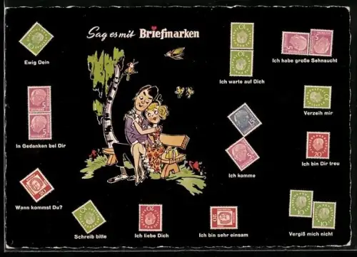 AK Sag es mit Briefmarken, Briefmarkensprache