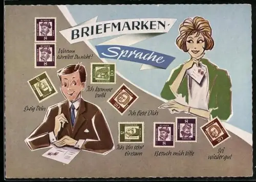 AK Erklärung der Briefmarkensprache für Verliebte