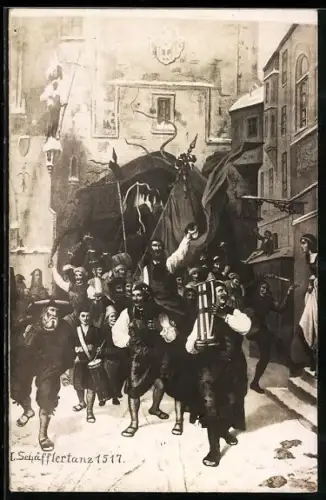 AK Schäfflertanz 1517, Erinnerung an das Ende der Pestzeit