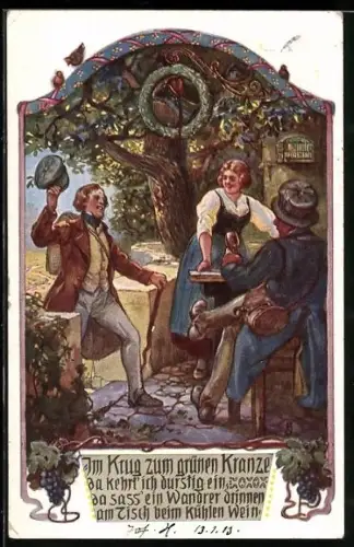 AK Gasthaus Krug zum grünen Kranz mit trinkenden Gästen