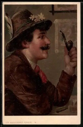 AK Pfeifenraucher mit Tirolerhut