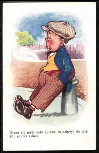 AK Kleiner Raucher wartet auf die Geliebte