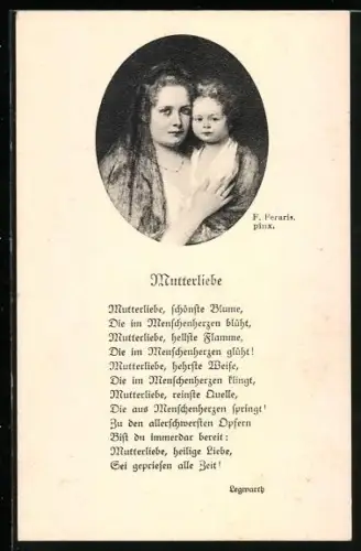 AK Mutter und Kind, Gedicht Mutterliebe