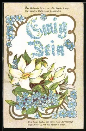 AK Ewig Dein, Vergissmeinnicht und Lilien, Blumenbild