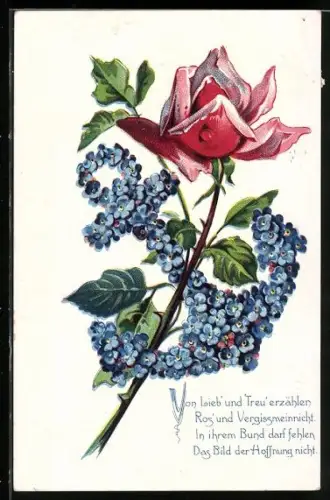 AK Rose und Anker aus Vergissmeinnicht