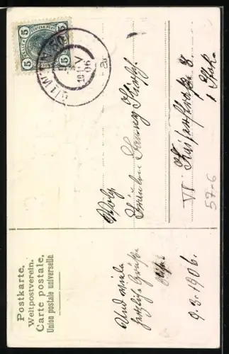 Präge-AK Vase mit Rosen, Hoch Franziska!