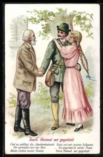 AK Teure Heimat sei gegrüsst, Abschiedsszene, Gedicht