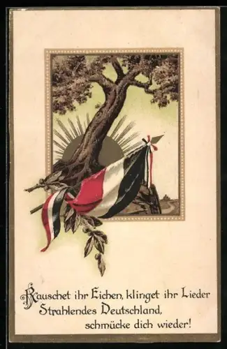 AK Rauschet ihr Eichen..., Deutsche Fahne und Eiche, goldene Sonne