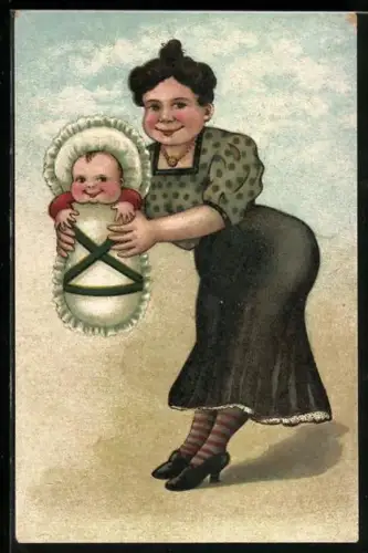 AK Frau hält ihr Baby hoch, Erotik