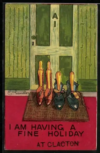 AK Zwei Paar Schuhe vor der Tür, Erotik