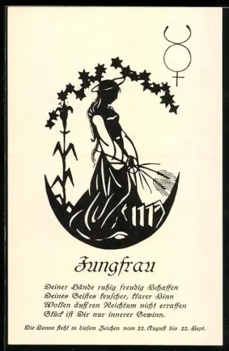 AK Schattenbild, Sternzeichen Jungfrau, Deiner Hände ruhig freudig Schaffen...