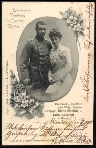 AK Das erlauchte Brautpaar..., Kronprinz Rupprecht von Bayern und Herzogin Marie Gabriele