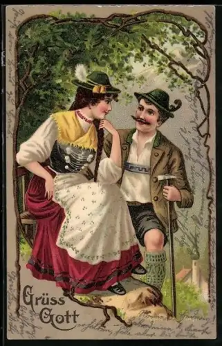 AK Liebespaar in Trachtenkleidung