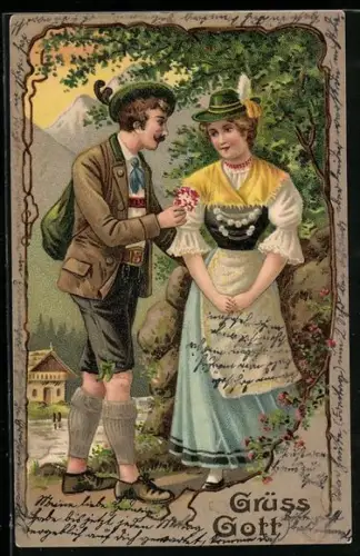 AK Liebespaar in Trachtenkleidung