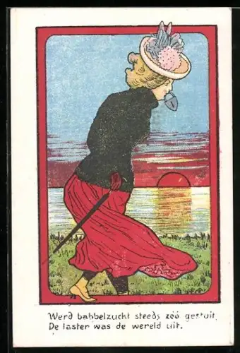 Künstler-AK Frau mit durch ein Schloss verschlossenen Mund