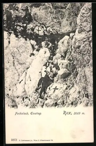 AK Fuchsloch /Rax, Bergsteiger beim Einstieg