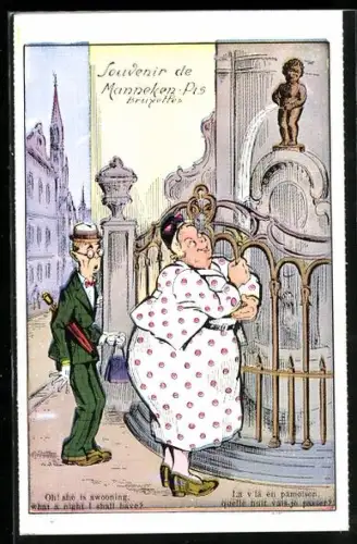 AK Brüssel, Dicke Frau bewundert das Manneken-Pis