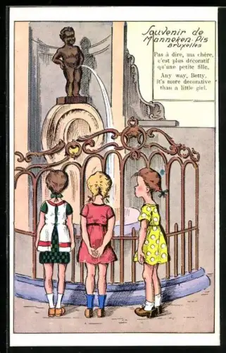 AK Brüssel, Drei Mädchen vor dem Mannekin Pis