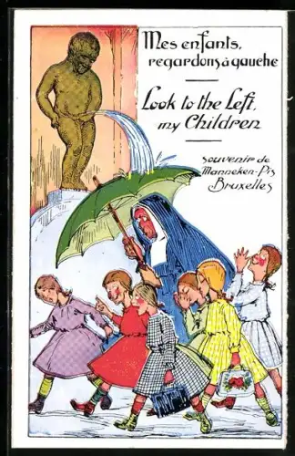 Künstler-AK Mes enfants, regardons á qauche, Toilettenhumor