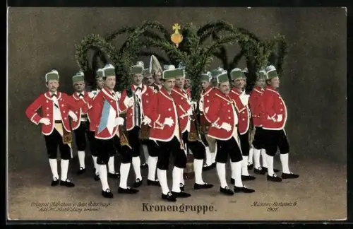 AK München, Der Schäfflertanz 1907, Kronengruppe