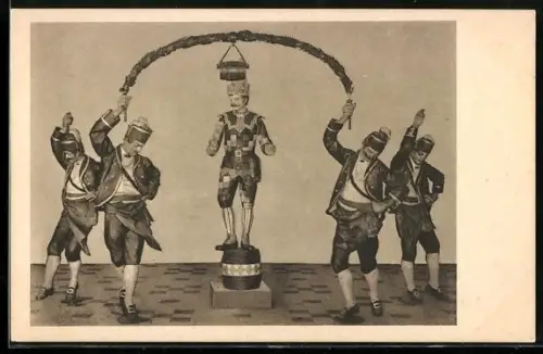 AK München, Spielerker am neuen Rathaus, Schäfflertanz