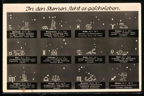 AK Die verschiedenen Sternzeichen