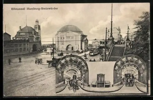 AK Hamburg-Steinwerder, Partie am Elbtunnel, Strassenbahn