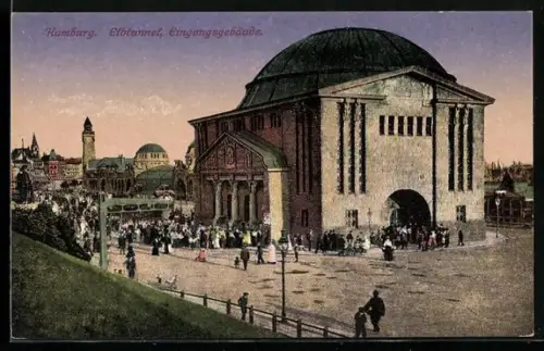 AK Hamburg-St. Pauli, Elbtunnel, Eingangsgebäude
