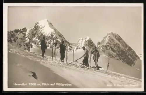 AK Hasenfluh, Blick auf Wildgruben mit Skifahrern