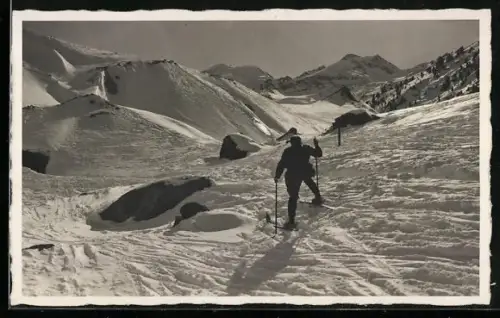 AK Skifahrer am Morteratsch-Gletscher
