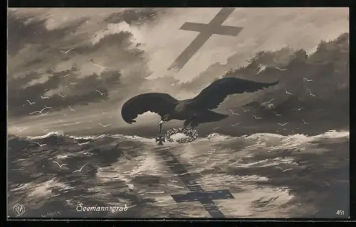 Künstler-AK Seemannsgrab, Adler mit EK u. Lorbeerkranz